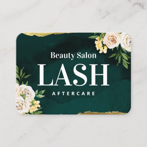 Luxury Green and Gold Lash Aftercare Card