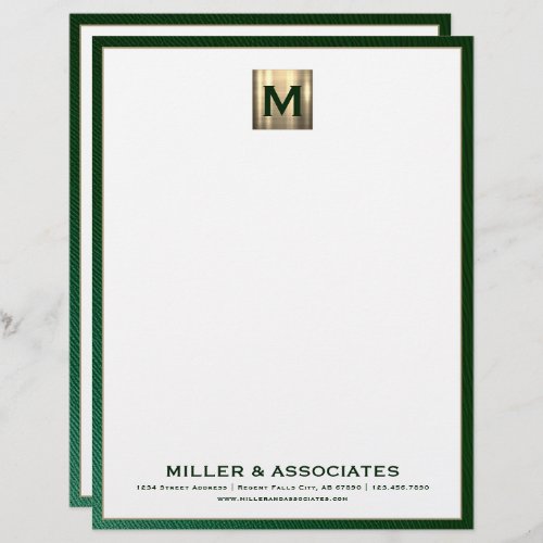 Luxury Green and Gold Monogram Business Letterhead