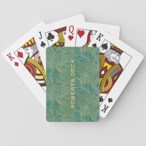Luxury green and gold palm leaves pattern poker cards