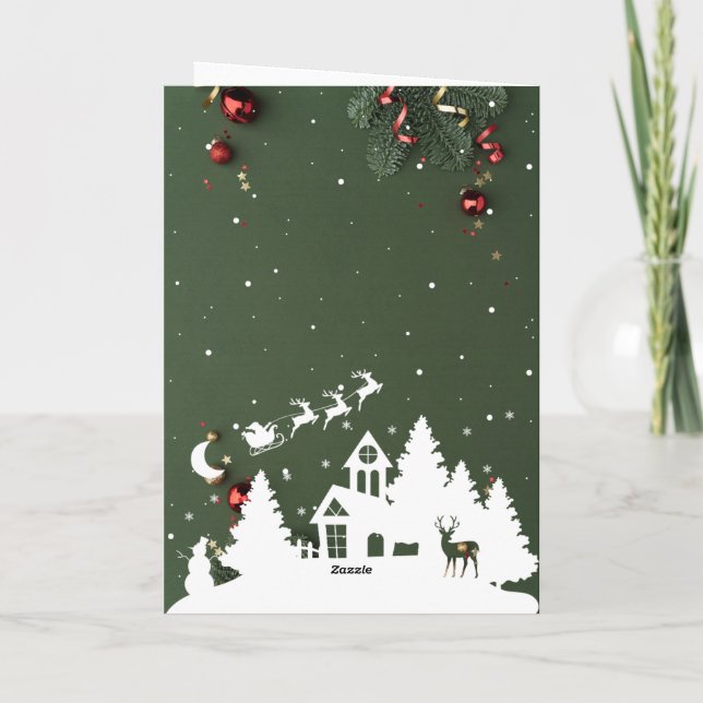 Luxury Green Christmas Card With Golden Accents (Back)