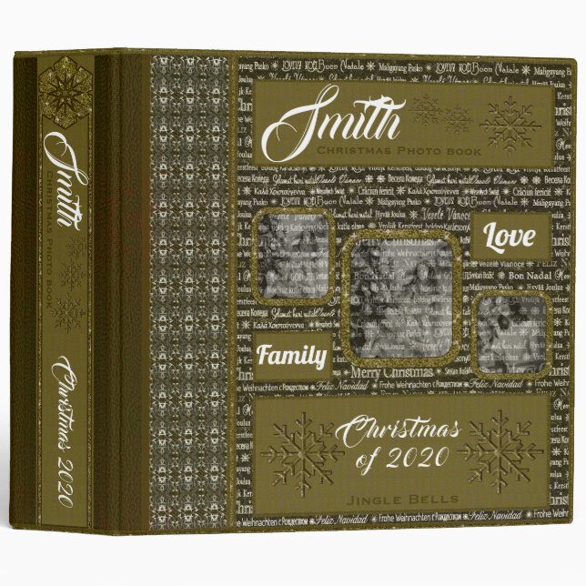 Luxury Green Christmas Photo Collage Album 3 Ring Binder (Front/Spine)