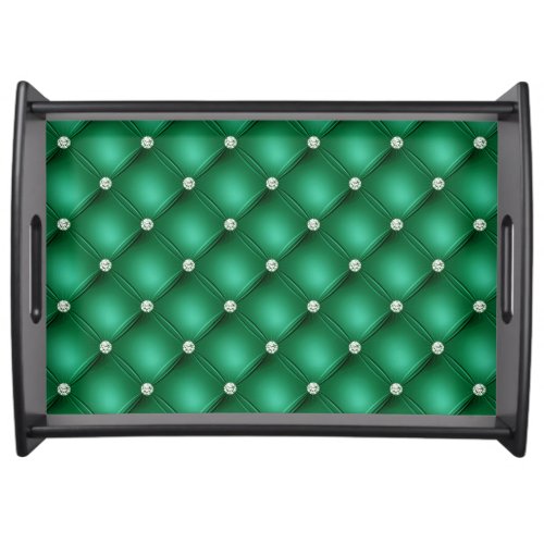 Luxury Green Diamond Tufted Pattern Serving Tray