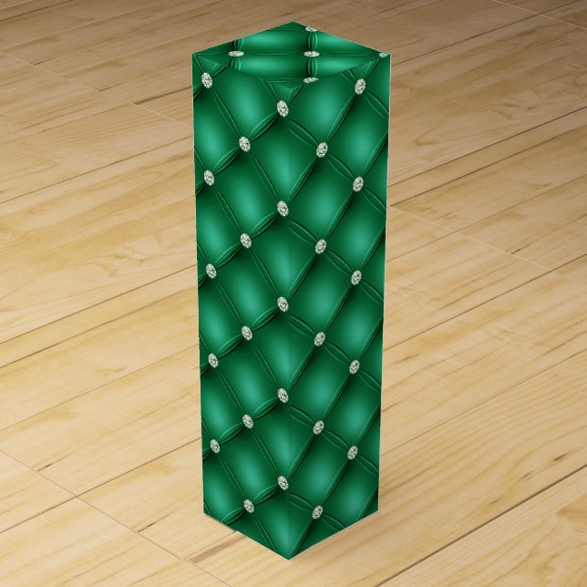 Luxury Green Diamond Tufted Pattern Wine Box (Front)