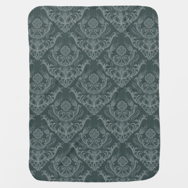 Luxury green floral damask wallpaper baby blanket (Front)