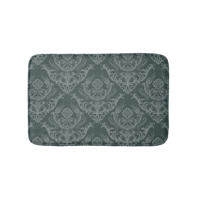 Luxury green floral damask wallpaper bathroom mat (Front)