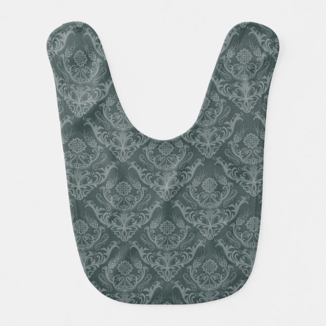 Luxury green floral damask wallpaper bib (Front)