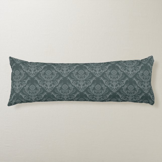 Luxury green floral damask wallpaper body pillow (Front)