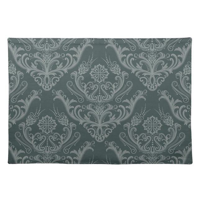 Luxury green floral damask wallpaper cloth placemat (Front)