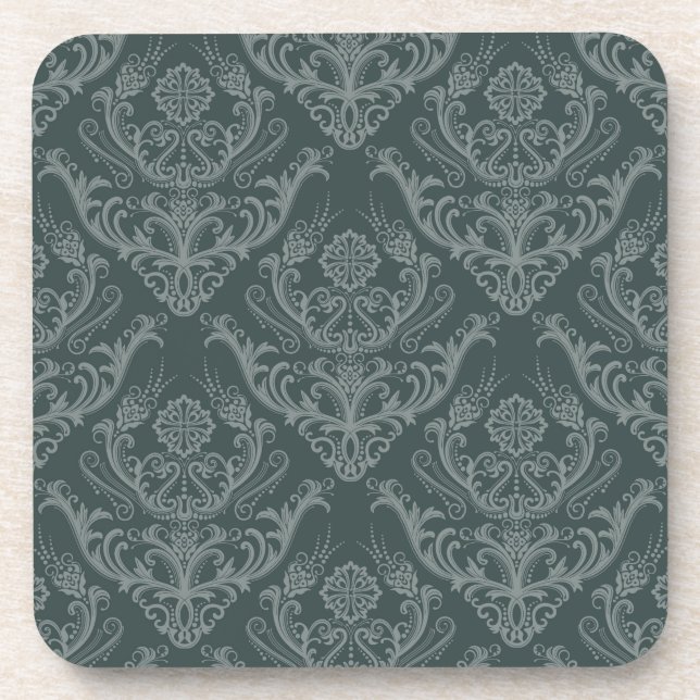 Luxury green floral damask wallpaper drink coaster (Front)