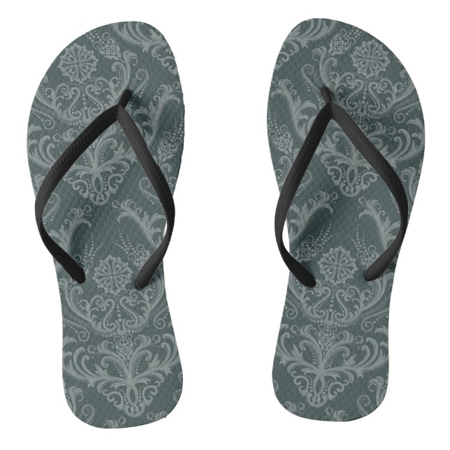 Luxury green floral damask wallpaper flip flops (Footbed)