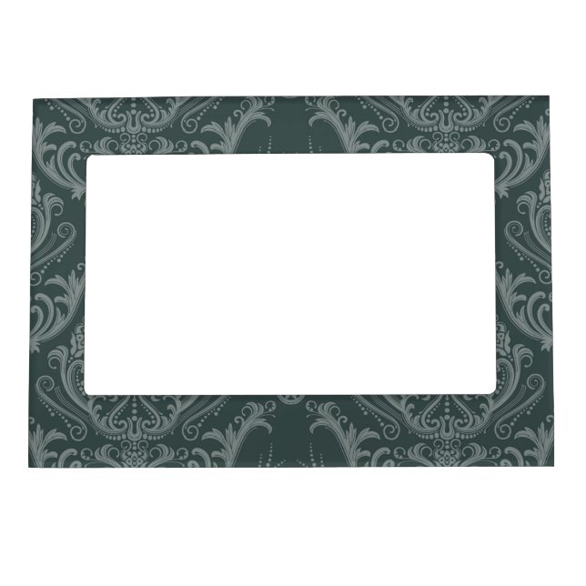 Luxury green floral damask wallpaper magnetic photo frame (Front)