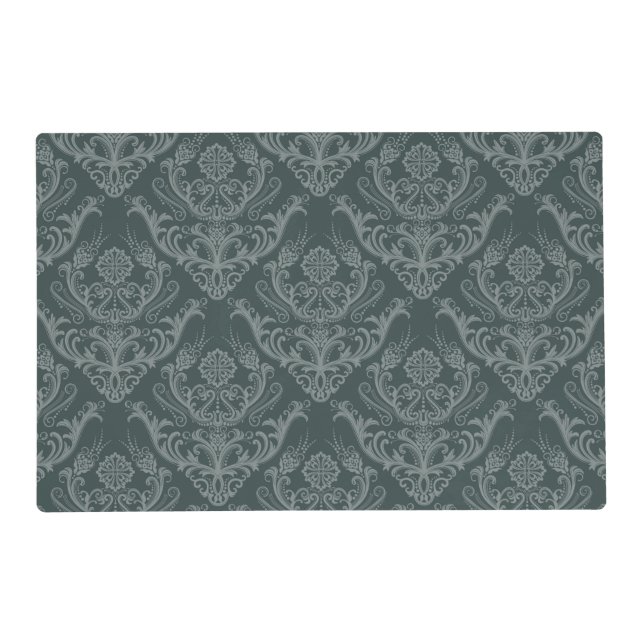 Luxury green floral damask wallpaper placemat (Front)