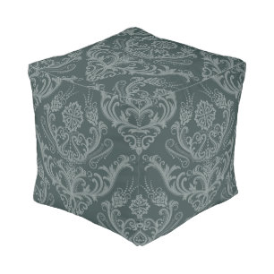 Luxury green floral damask wallpaper pouf