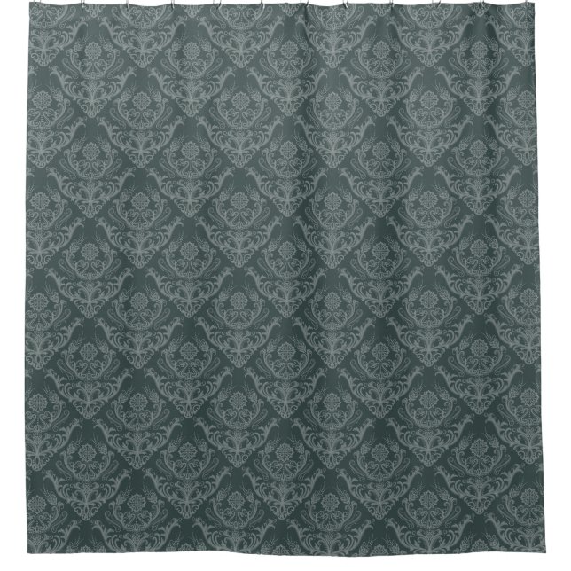 Luxury green floral damask wallpaper shower curtain (Front)