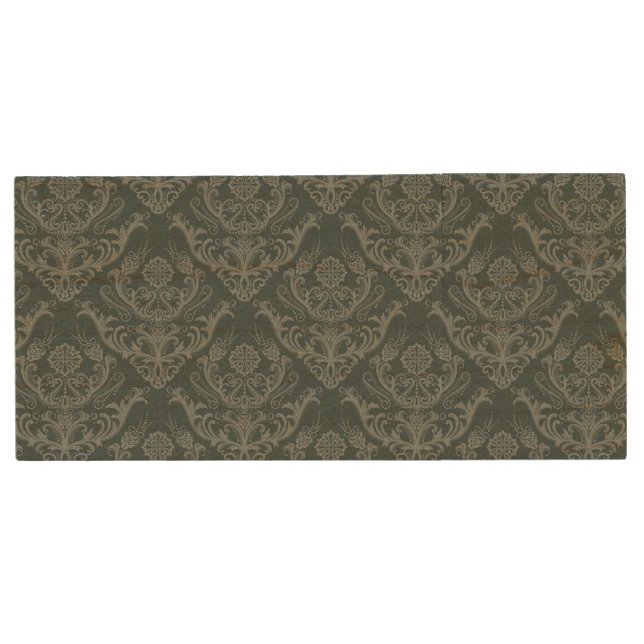 Luxury green floral damask wallpaper wood flash drive (Front)