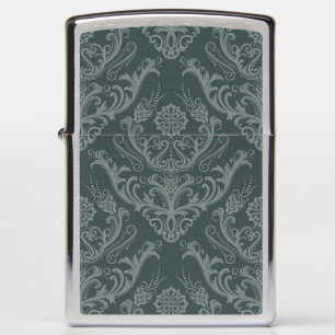 Luxury green floral damask wallpaper zippo lighter