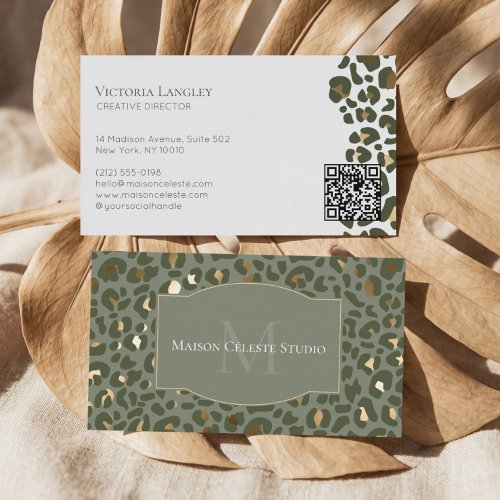 Luxury Green Gold Cheetah Leopard Print Elegant Business Card