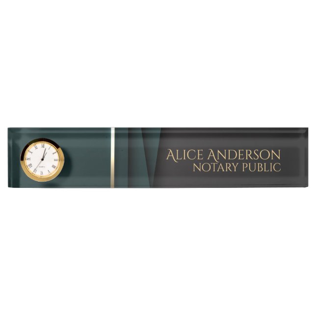 Luxury green gold elegant notary office  desk name plate (Front)