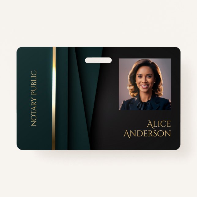 Luxury green gold elegant notary public badge (Back)