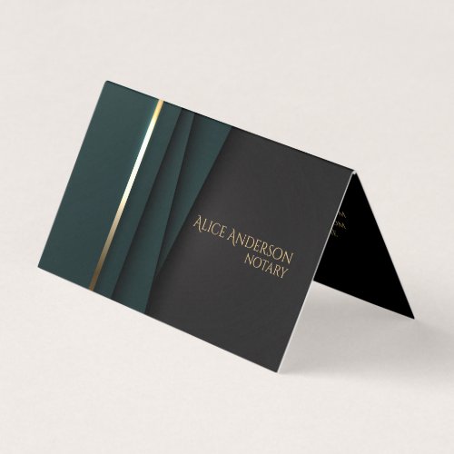 Luxury green gold elegant notary simple glam  business card