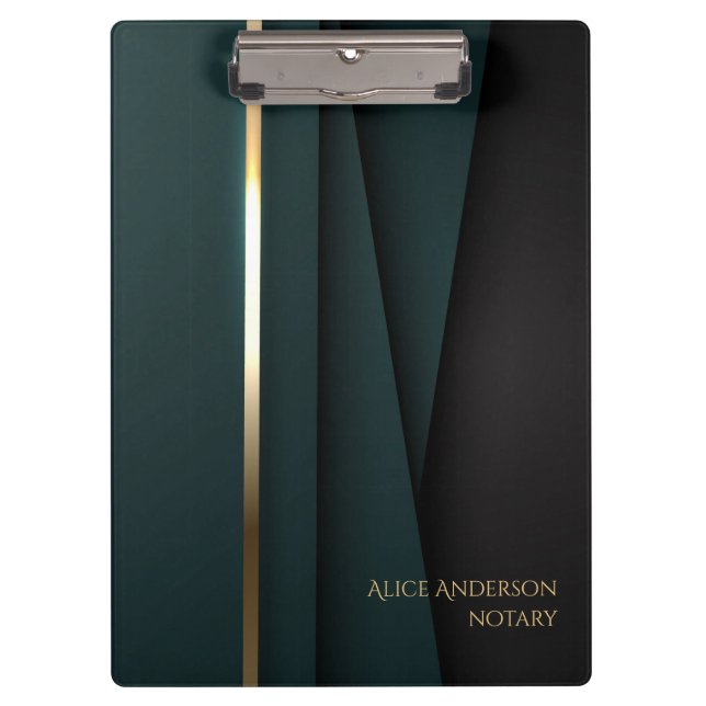 Luxury green gold elegant notary simple glam  pock clipboard (Front)