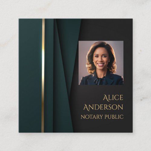 Luxury green gold elegant notary square photo square business card