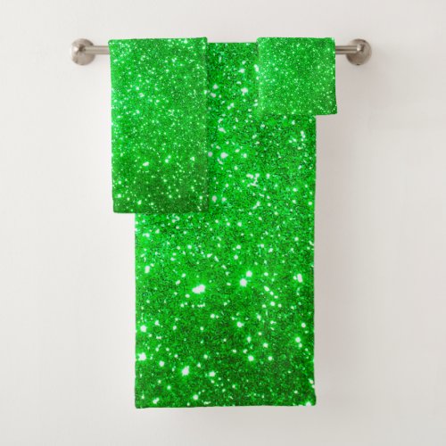 Luxury Green Gold Glitter Bath Towel Set
