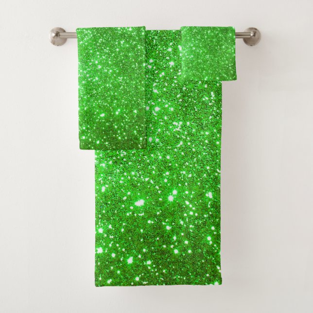 Luxury Green Gold Glitter Bath Towel Set (Insitu)