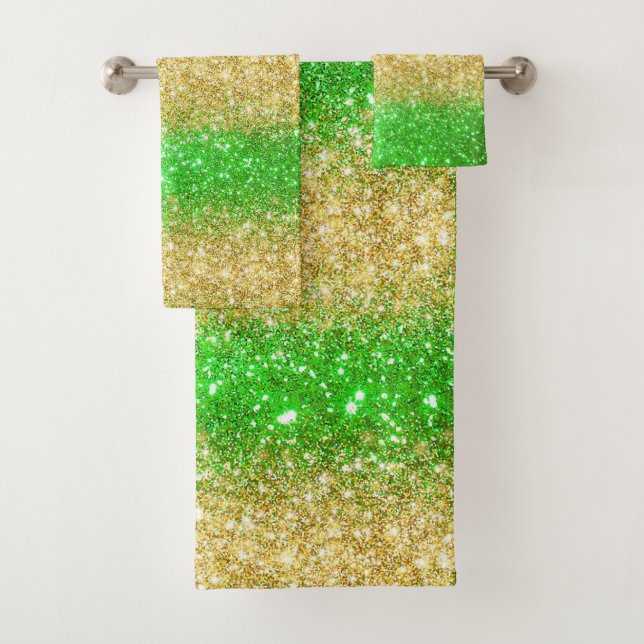 Luxury Green Gold Glitter Bath Towel Set (Insitu)
