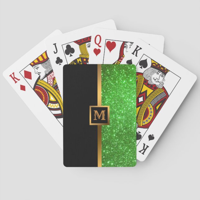 Luxury Green Gold Glitter Poker Cards (Back)