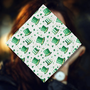 Luxury Green Gold Hats and Shamrocks White Bandana