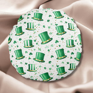 Luxury Green Gold Hats and Shamrocks White Round Pillow