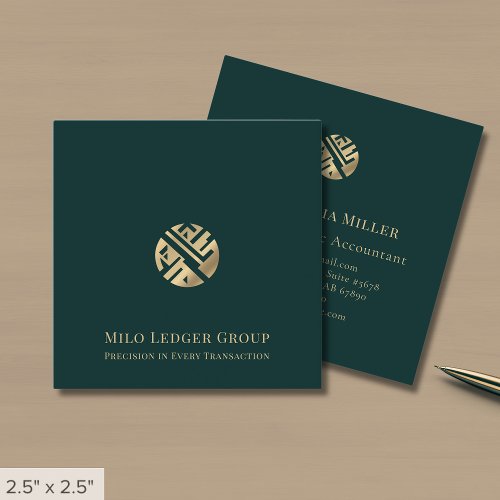 Luxury Green Gold Logo Square Business Card - Product | North Red Vine