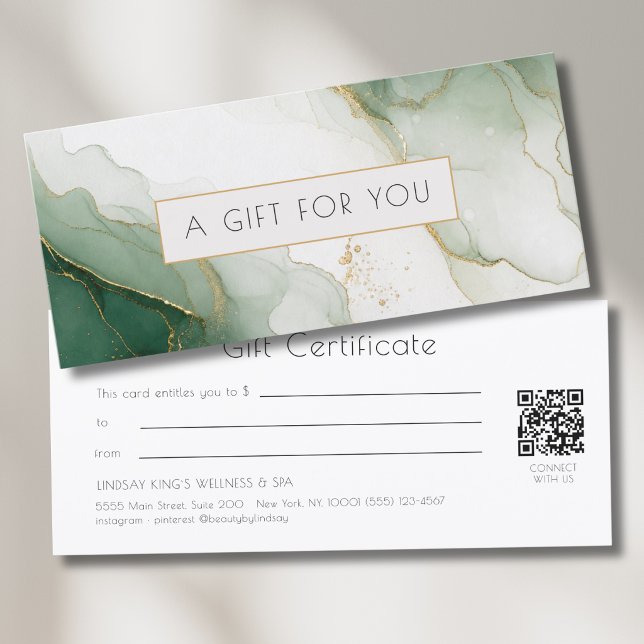 Luxury Green Gold Marble QR Code Gift Certificate (Luxury Green Gold Marble QR Code Gift Certificate)