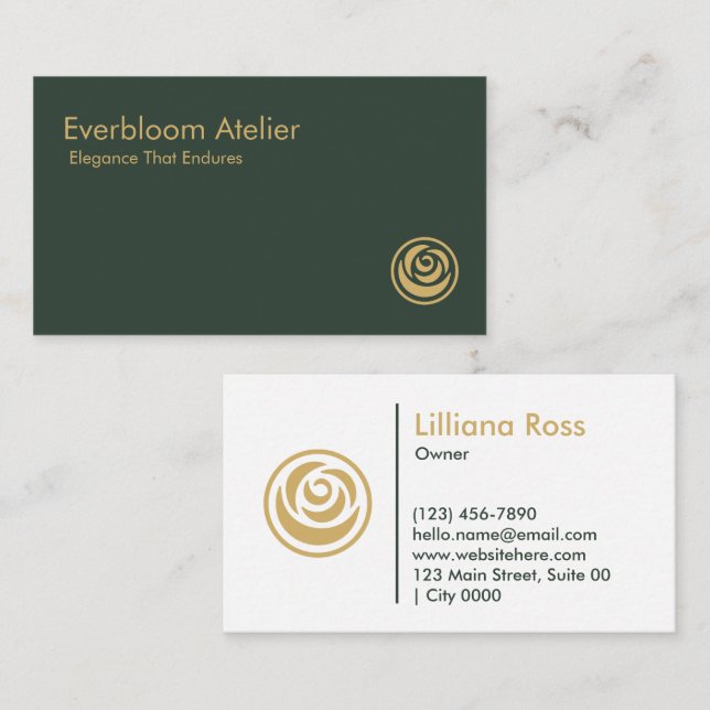 Luxury Green Gold Minimalist Timeless Designer Business Card (Front/Back)