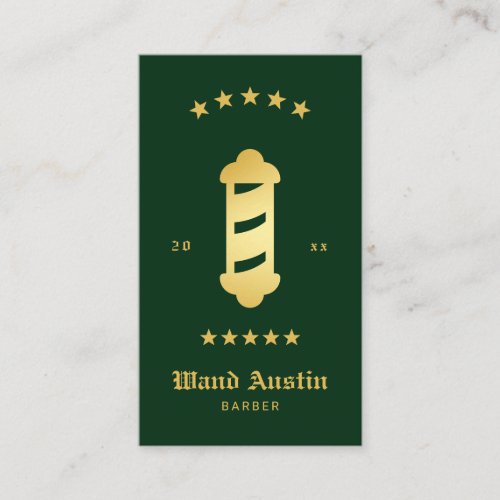 Luxury Green Gold Vintage Barber Pole Business Card