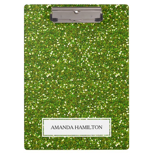 Luxury Green Greenery Glitter add your name Clipboard (Front)