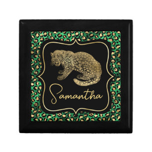 Luxury Green Leopard Print Gold Animal Monogram Gift Box