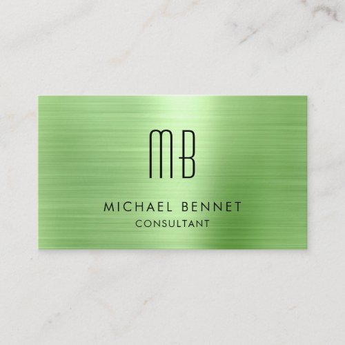 Luxury Green Metallic Monogram Consultant Business Card