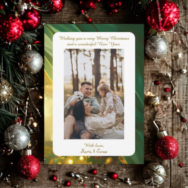Luxury Green Plaid Portrait Photo Christmas Card (Creator Uploaded)
