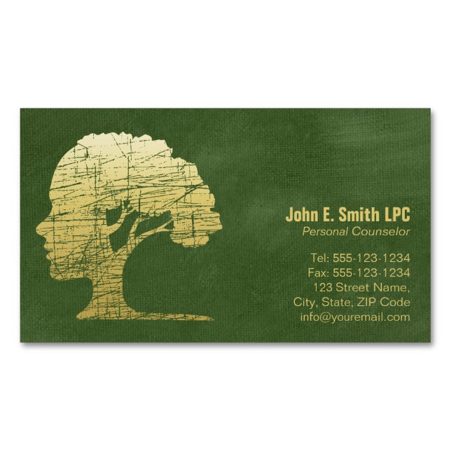 Luxury Green Psychologist Personal Counselor Magnetic Business Card (Front)
