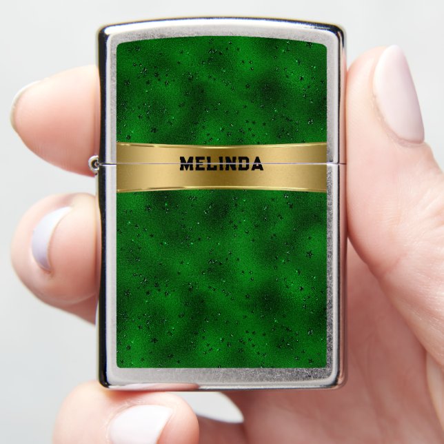 Luxury green sparkling background zippo lighter (In Hand)