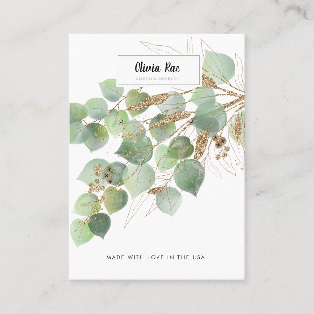 Luxury Greenery Gold Leaf Jewelry Display Card (Front)