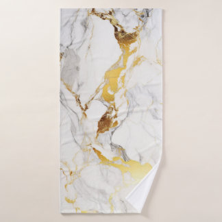 Luxury Grey and Gold Texture White Marble Bath Towel Set