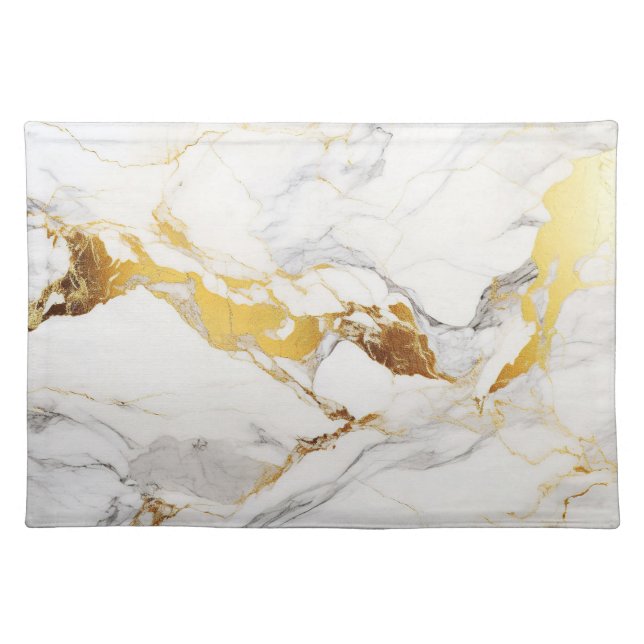 Luxury Grey and Gold Texture White Marble Cloth Placemat (Front)