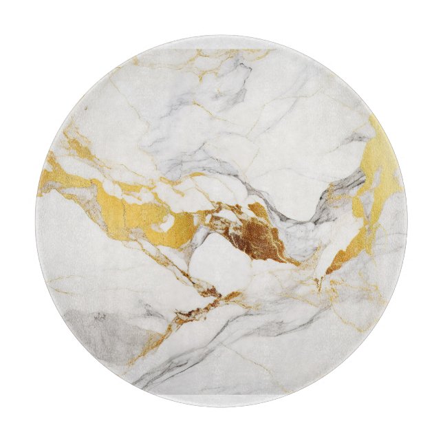 Luxury Grey and Gold Texture White Marble Cutting Board (Front)