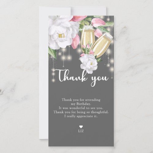 Luxury Grey Floral 30th Birthday Thank You Card