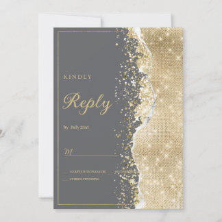 Luxury grey gold glitter classy RSVP  Invitation