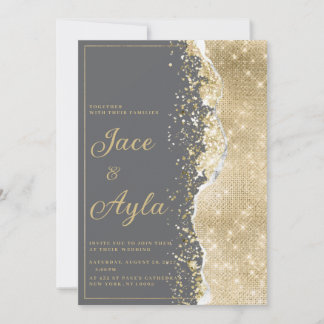 Luxury grey gold glitter classy Wedding Invitation