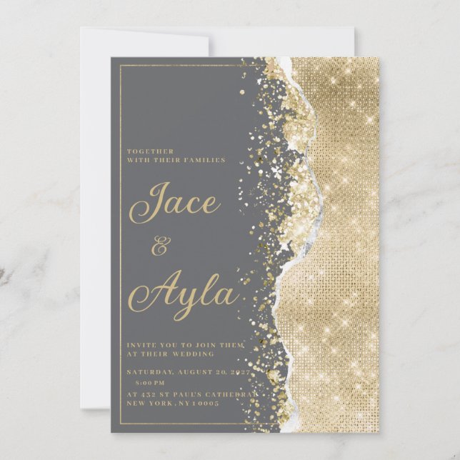 Luxury grey gold glitter classy Wedding Invitation (Front)